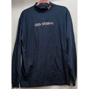Ole Miss Rebels Mock Neck Tee RED OAK Rebels LARGE Vintage Embroidered Logo EUC